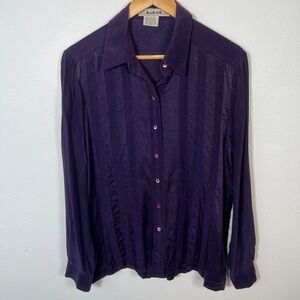 Vintage Womens Y2K Silk Beaded Button up Shirt  Womens Sz L Boho Grunge Purple